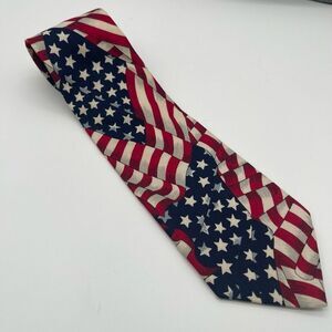 BEANS MCGEE Tie Men’s Blue White Red Patriotic Boston Harbor USA Flag Necktie